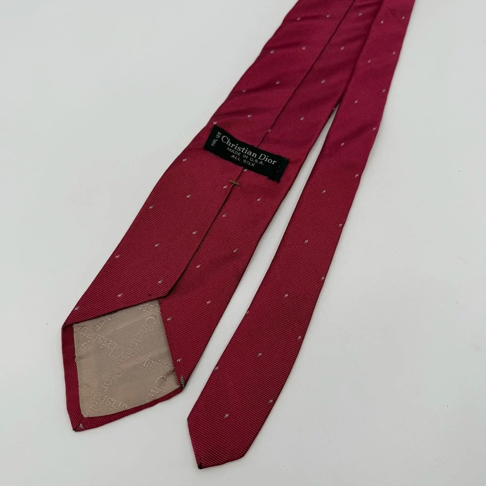 Vtg Christian Dior Tie Mens Crimson Red Silk Necktie Made in USA Designer Luxury
